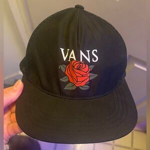 VANS SnapBack Adjustable Hat, Black with Red Rose & White Logo Graphics